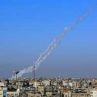  ירי רקטות מרצועת עזה, ה-4 במאי 2019 (צילום: Rahim Khatib/Flash90)