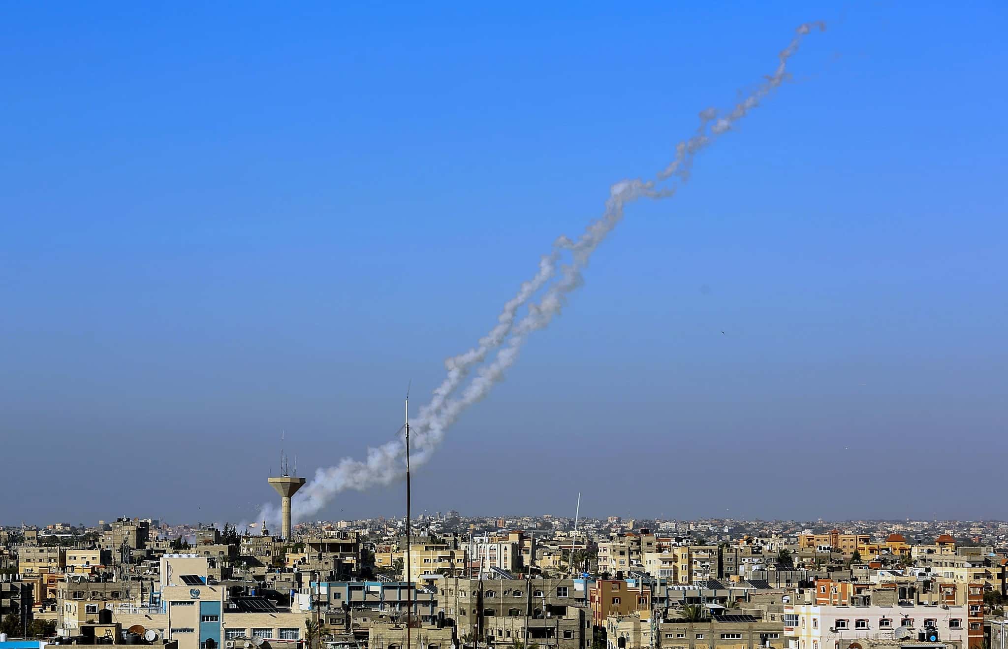  ירי רקטות מרצועת עזה, ה-4 במאי 2019 (צילום: Rahim Khatib/Flash90)