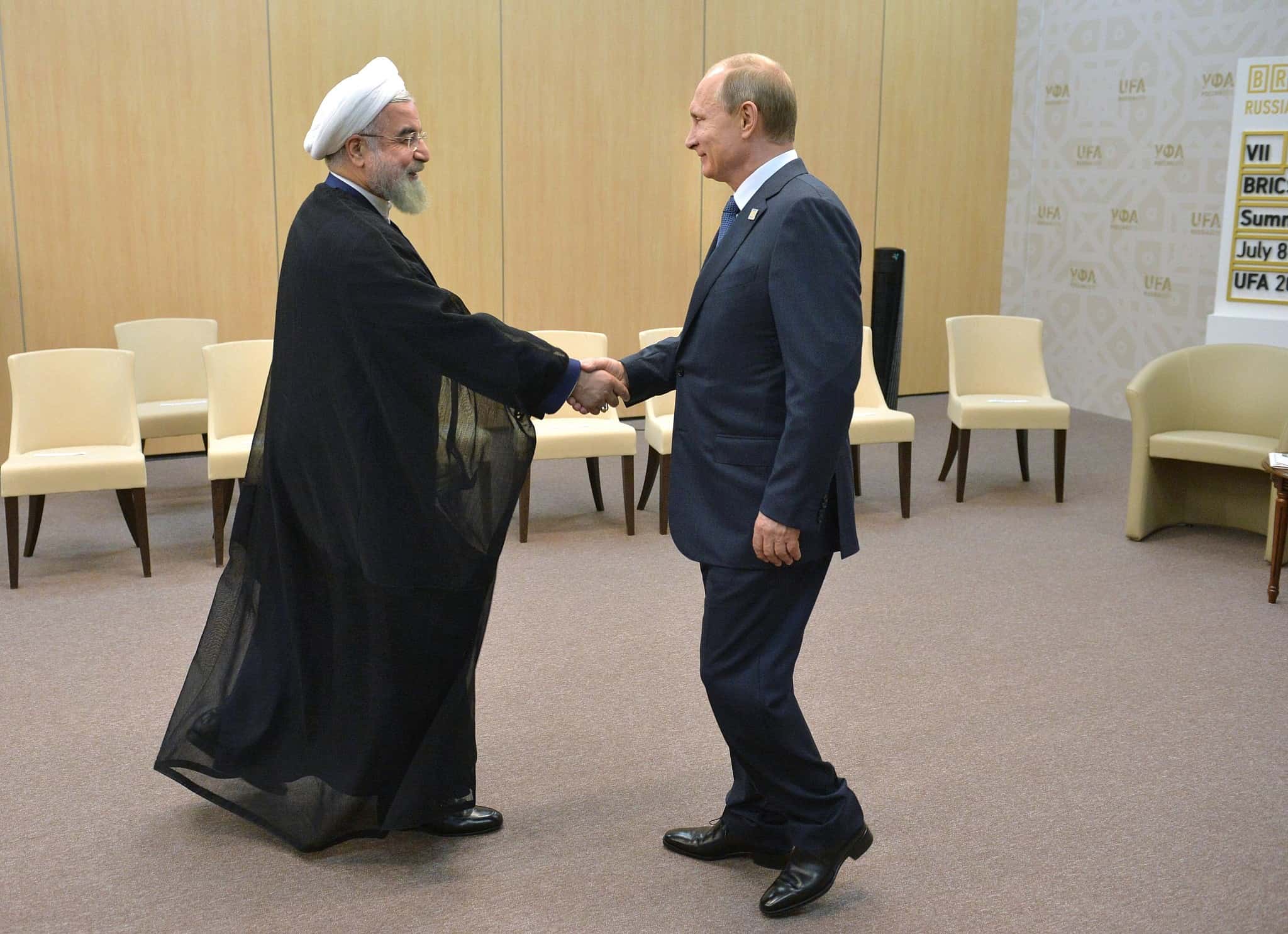 נשיא איראן רוחאני ונשיא רוסיה פוטין בעת ביקור רוחאני במוסקבה (צילום: אלכסיי דרוזינין RIA נובוסטי, דרך AP)