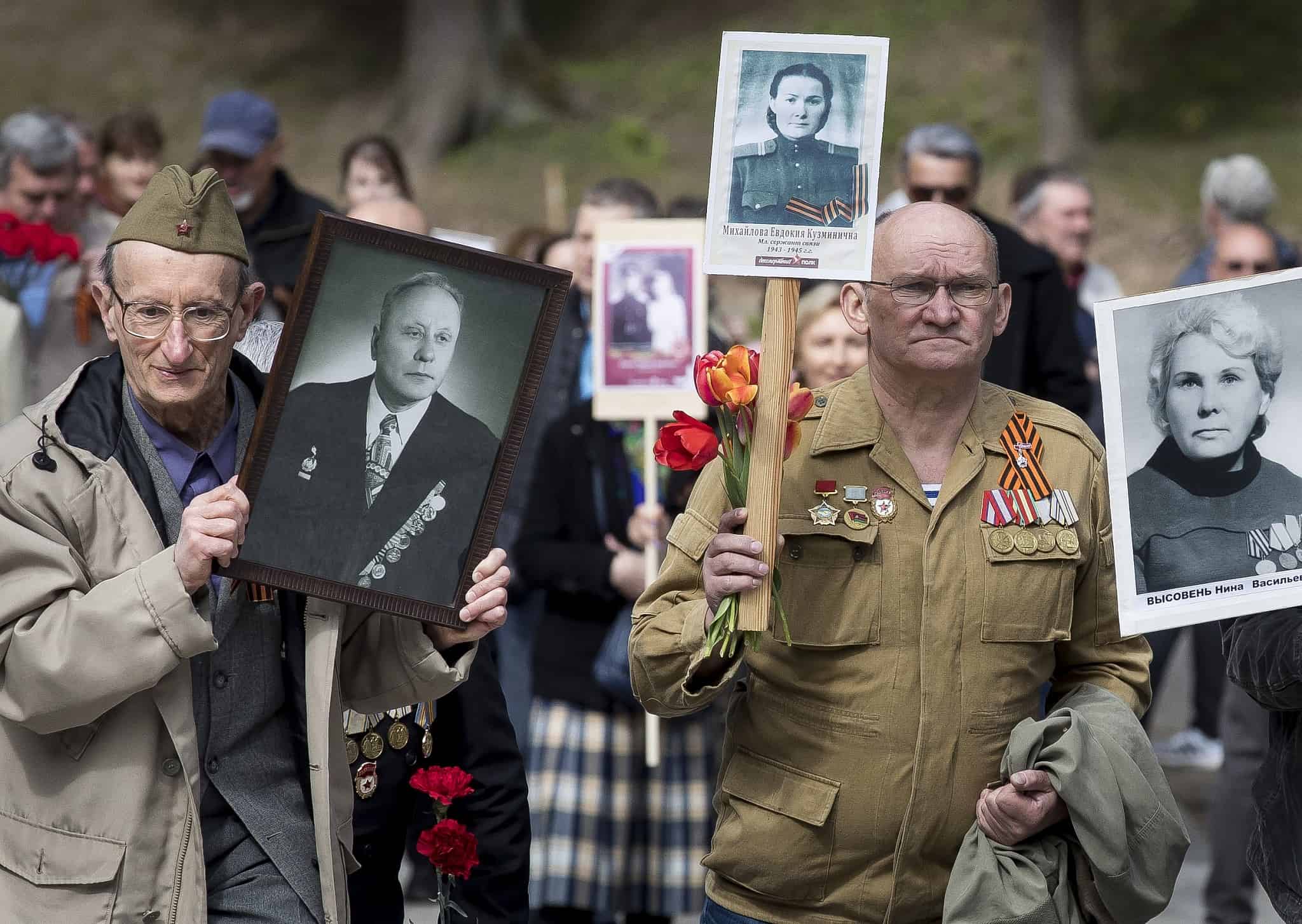 מצעד בליטא לציון 74 שנה לסיום מלחמת העולם השנייה, מאי 2019 (צילום: AP Photo/Mindaugas Kulbis))