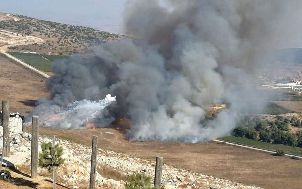 עשן באזור היישוב אביבים בעקבות תקיפה מלבנון, ה-1 בספטמבר 2019