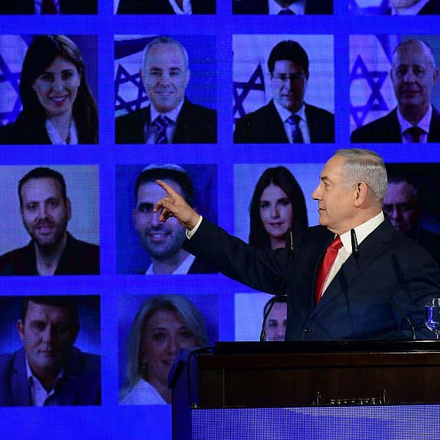 ראש הממשלה בנימין נתניהו בהשקת קמפיין הבחירות של הליכוד ברמת גן, 4 במרס, 2019 (צילום: אהרון קרון\פלאש 90)