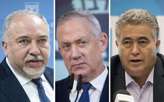 עמיר פרץ, בני גנץ, אביגדור ליברמן (צילום: פלאש90) עמיר פרץ, בני גנץ, אביגדור ליברמן (צילום: פלאש90)