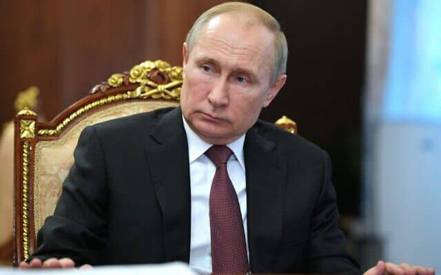 נשיא רוסיה פוטין במוסקבה, היום (צילום: Alexei Druzhinin, Sputnik, Kremlin Pool Photo via AP)