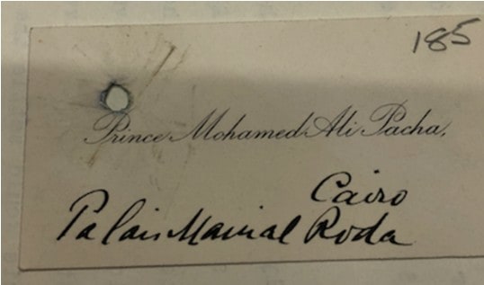 כרטיס הביקור של הנסיך, שניתן לשגריר הבריטי בטורקיה, סר ג&#039;ורג&#039; קלרק. 29 באוגוסט, 1929 (צילום: הארכיון הבריטי הלאומי, לונדון; תמונה מאת מחבר הכתבה)
