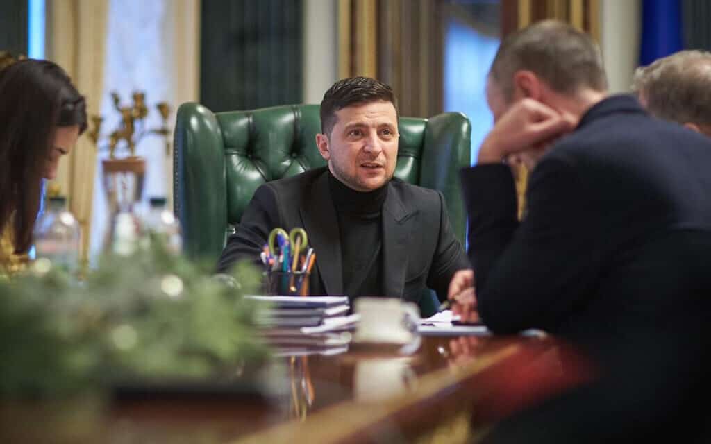 וולודימיר זלנסקי במהלך הראיון לזמן ישראל, ב-18 בינואר 2020 (צילום: Press service of the Office of the President of Ukraine)