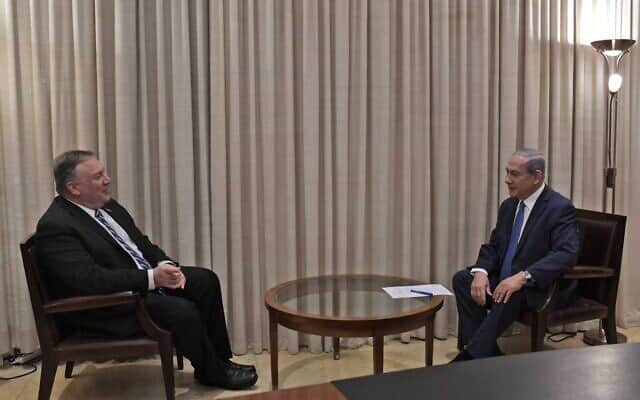 בנימין נתניהו ומייק פומפאו במעון ראש הממשלה בירושלים, 13 במאי 2020 (צילום: לשכת העיתונות הממשלתית)
