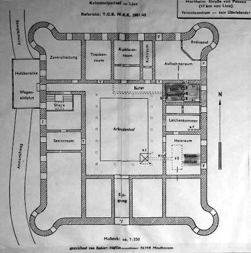 התכניות של טירת הרטהיים בעיצוב מחדש כמרכז הוצאה להורג בגרמניה ב-1940 (צילום: רשות הציבור)