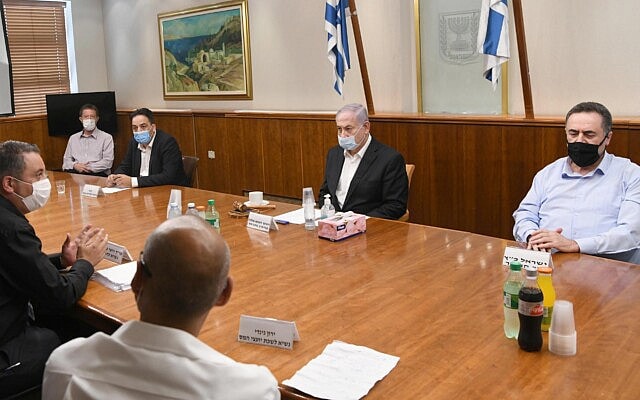 פגישת ראש הממשלה בנימין נתניהו ושר האוצר ישראל כץ עם נציגי אירגוני העצמאים ב-10 ביולי 2020 (צילום: עמוס בן גרשום/לע&quot;מ)