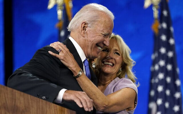 ג&#039;יל וג&#039;ו ביידן בוועידת המפלגה הדמוקרטית, ב-20 באוגוסט 2020 (צילום: AP Photo/Andrew Harnik)
