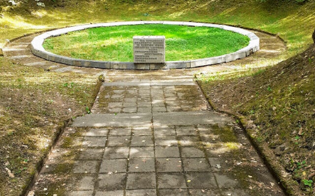 אחד הבורות שאליהם נורו למוות אלפי יהודים על ידי הנאצים ומשתפי הפעולה המקומיים שלהם במהלך השואה בפונאר, ליד וילנה, ליטא, יולי 2019 (צילום: רפאל אהרן)
