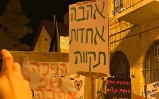 שלט בהפגנה בבלפור (צילום: ניצן ויסברג) שלט בהפגנה בבלפור (צילום: ניצן ויסברג)