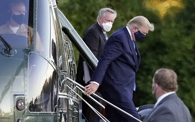 דונלד טראמפ מגיע לבית החולים הצבאי וולטר ריד ליד וושינגטון הבירה, 2 באוקטובר 2020 (צילום: AP Photo/Jacquelyn Martin)