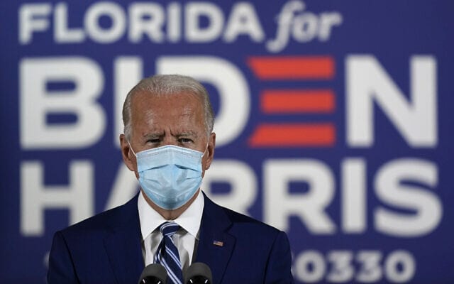 ג&#039;ו ביידן בארוע בחירות בפלורידה, ב-13 באוקטובר 2020 (צילום: AP Photo/Carolyn Kaster)