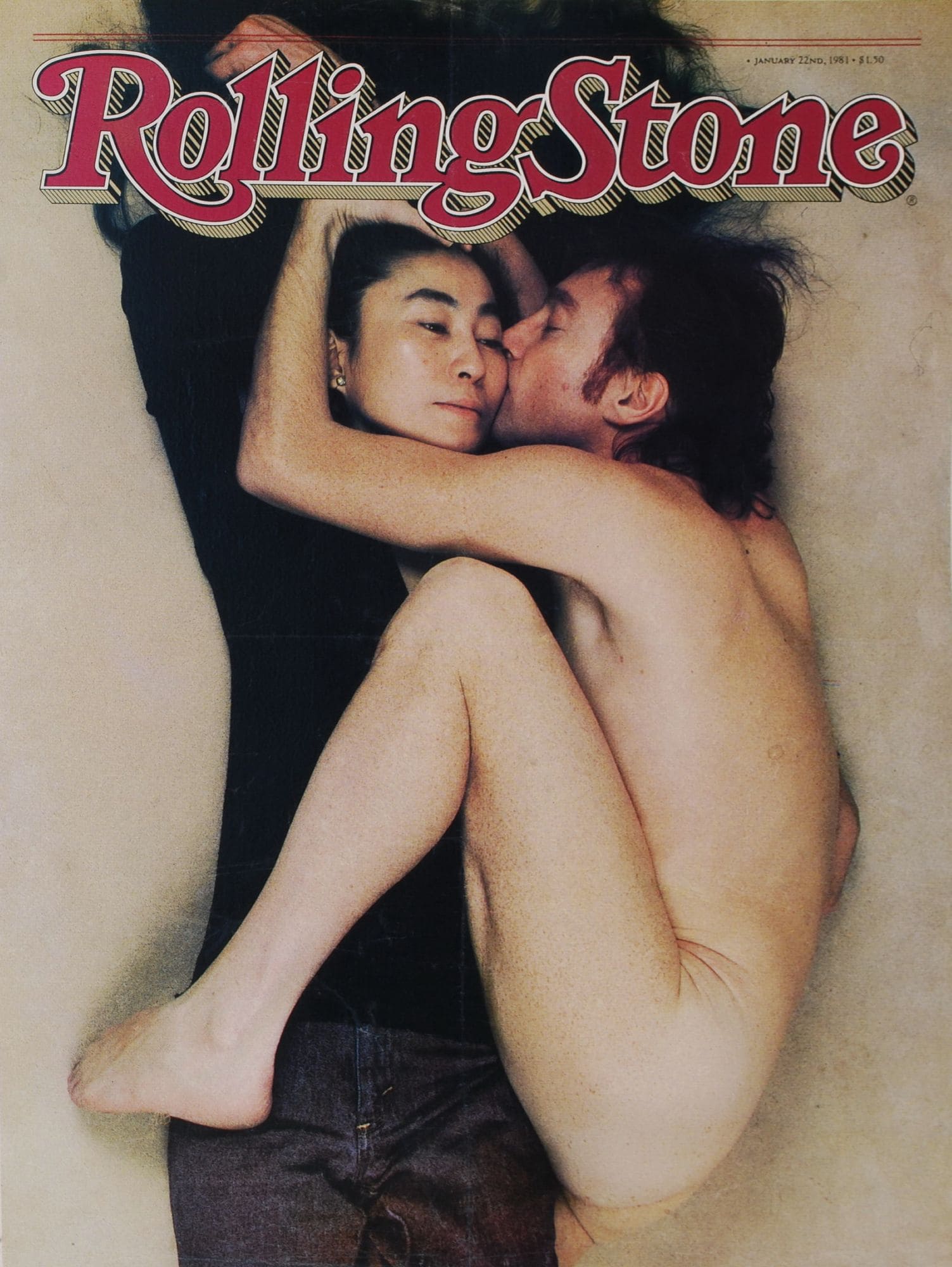 שער ה&quot;רולינג סטון&quot; המפורסם עם ג&#039;ון לנון ויוקו אונו, שצילמה אנני ליבוביץ&#039; בבוקר ה-8 בדצמבר 1980, שעות ספורות לפני שלנון נרצח