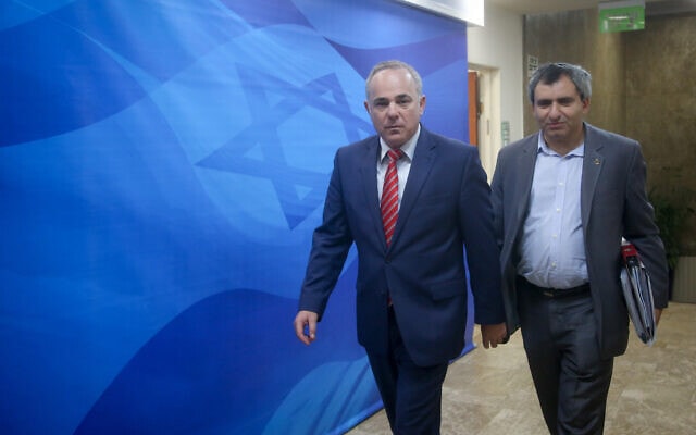 יובל שטייניץ וזאב אלקין, בדרכם לישיבת ממשלה (צילום: Marc Israel Sellem/POOL)