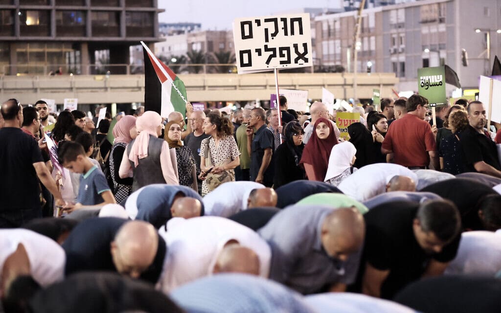 הפגנה נגד חוק מדינת הלאום היהודי בתל אביב. אוגוסט 2018 (צילום: Tomer Neuberg/Flash90)