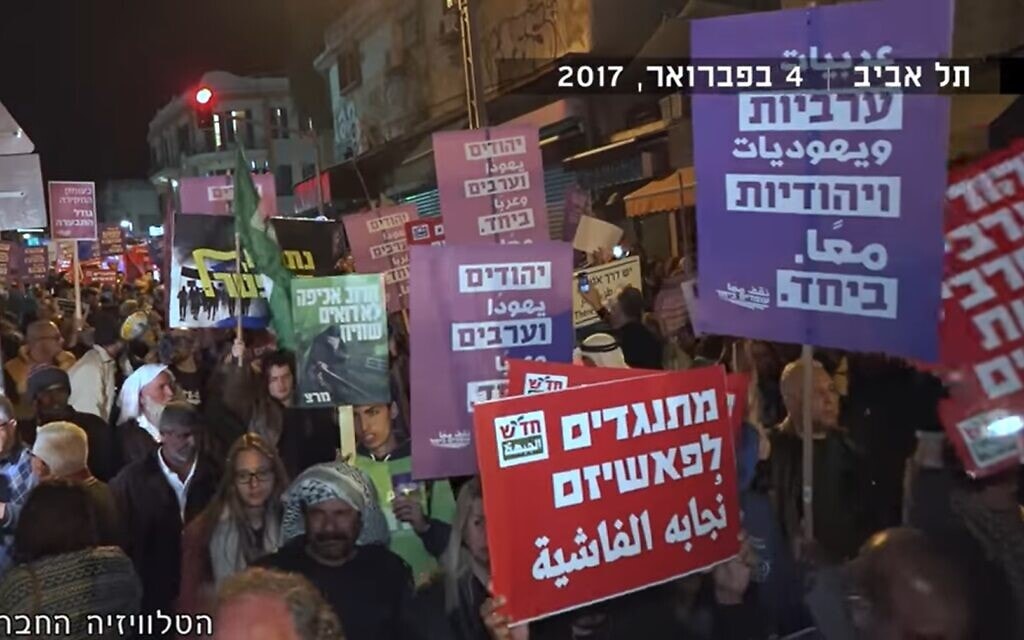 הפגנה יהודית ערבית בקריאה לשיוויון, צילום מסך מתוך כתבה של הטלויזיה החברתית