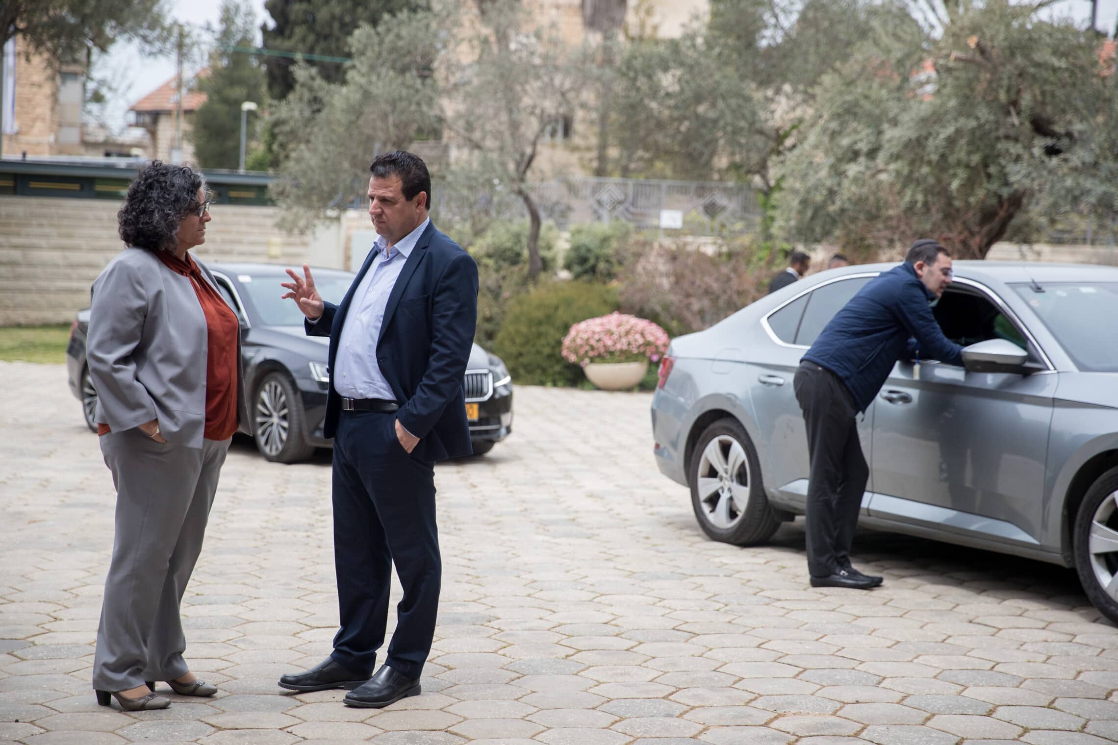 חברי חד&#8221;ש איימן עודה ועאידה תומא סלימאן בבית הנשיא בירושלים, 15 באפריל 2019 (צילום: יונתן זינדל, פלאש 90)