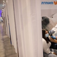 מטופלת מקבלת חיסון נגד קורונה במרכז החיסונים של מאוחדת בירושלים, 13 בינואר 2021 (צילום: יונתן זינדל, פלאש 90)