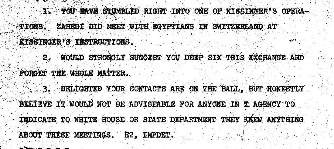 תכתובת פנימית של הסי.איי.איי. מה-8 בספטמבר, 1973, שהותרה לפירסום ב2008