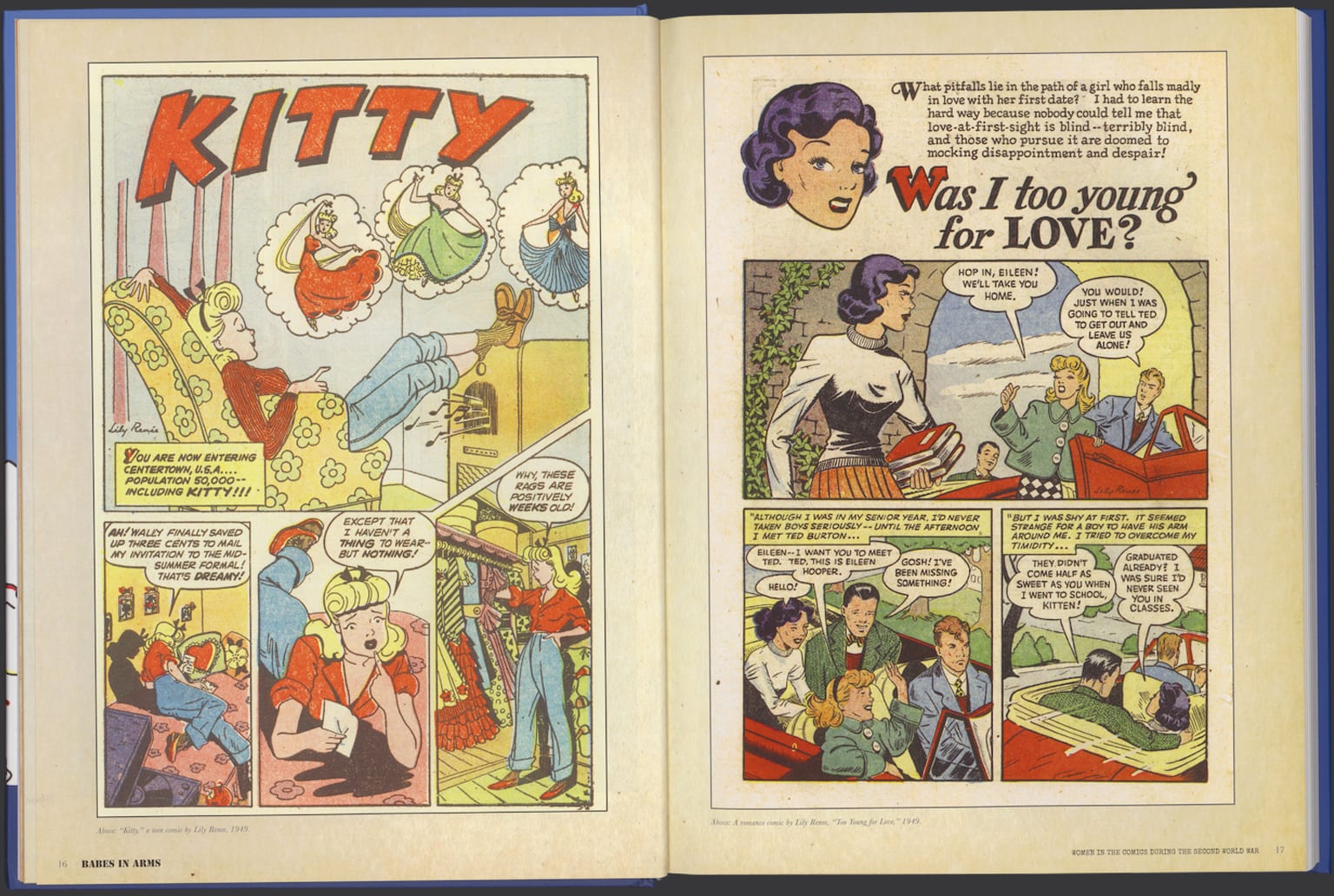 הצצה לתוך רצועת קומיקס של &quot;קיטי&quot; משנת 1949 שאיירה לילי רנה (צילום: אוסף לילי רנה)