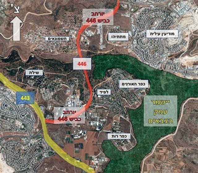 השינוי המוצע בחבל מודיעין &#8211; הכביש החדש ושימור עמק הצבאים (צילום: תושבים משפיעים במודיעין)