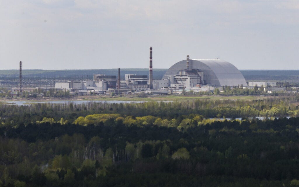 מבט אווירי על תחנת הכוח הגרעינית בצ&#039;רנוביל, 26 באפריל 2018 (צילום: Mykhailo Markiv /Presidential Press Service Pool Photo via AP)