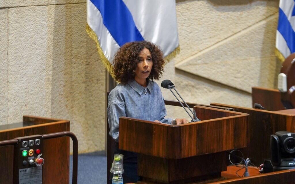 אבתיסאם מראענה בנאומה הראשון במליאת הכנסת, 27 באפריל 2021 (צילום: דני שם טוב, דוברות הכנסת)
