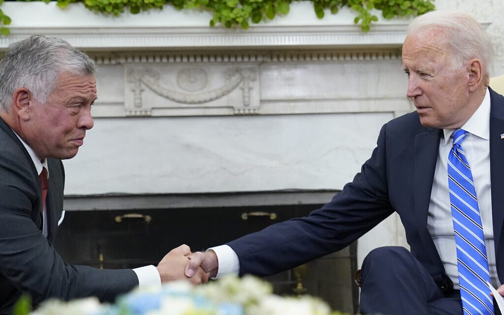 נשיא ארה"ב ג'ו ביידן ועבדאללה מלך ירדן בבית הלבן, 19 ביולי 2021 (צילום: AP Photo/Susan Walsh)