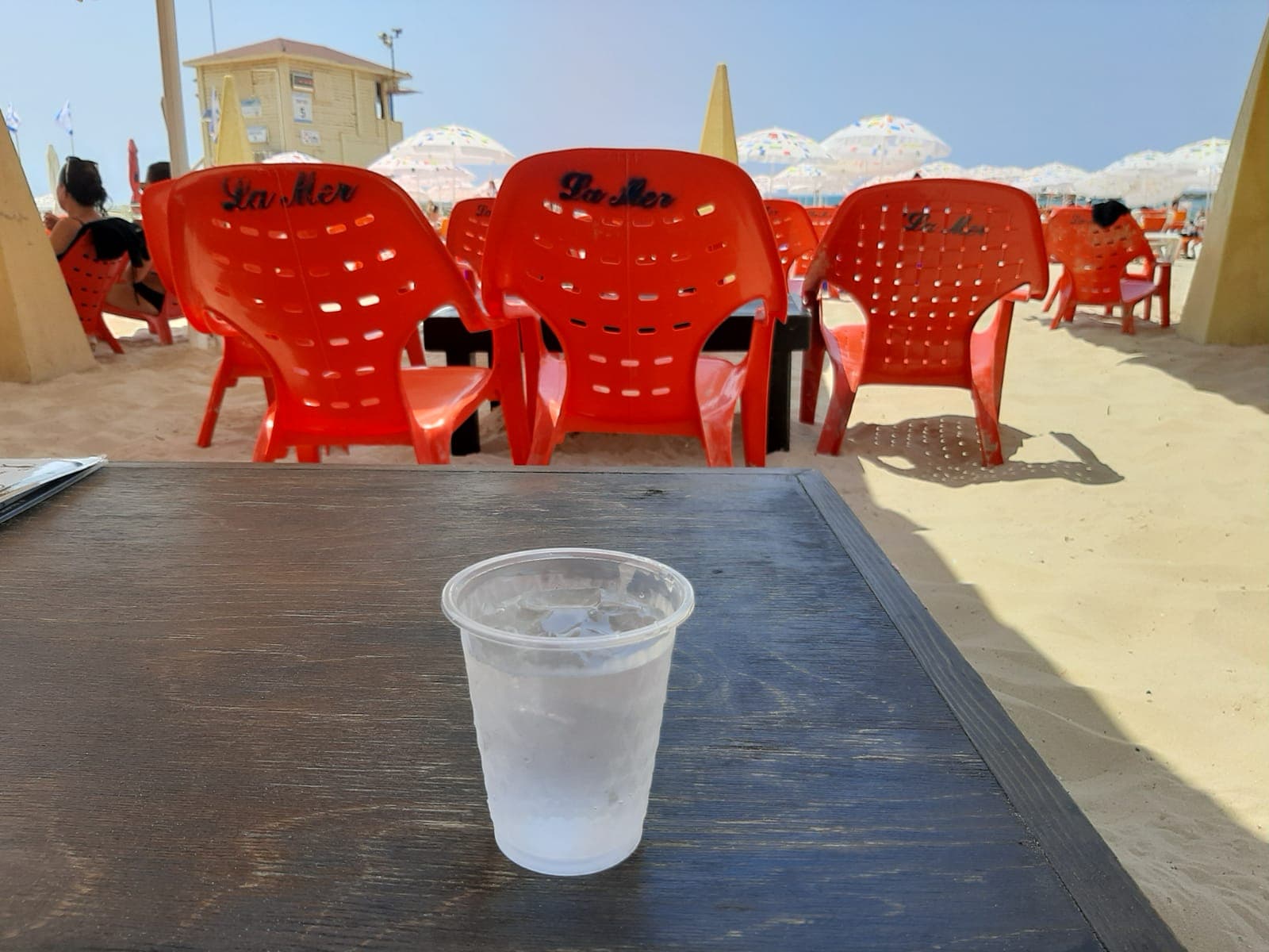 כוס חד פעמית במסעדת חוף בטיילת תל אביב