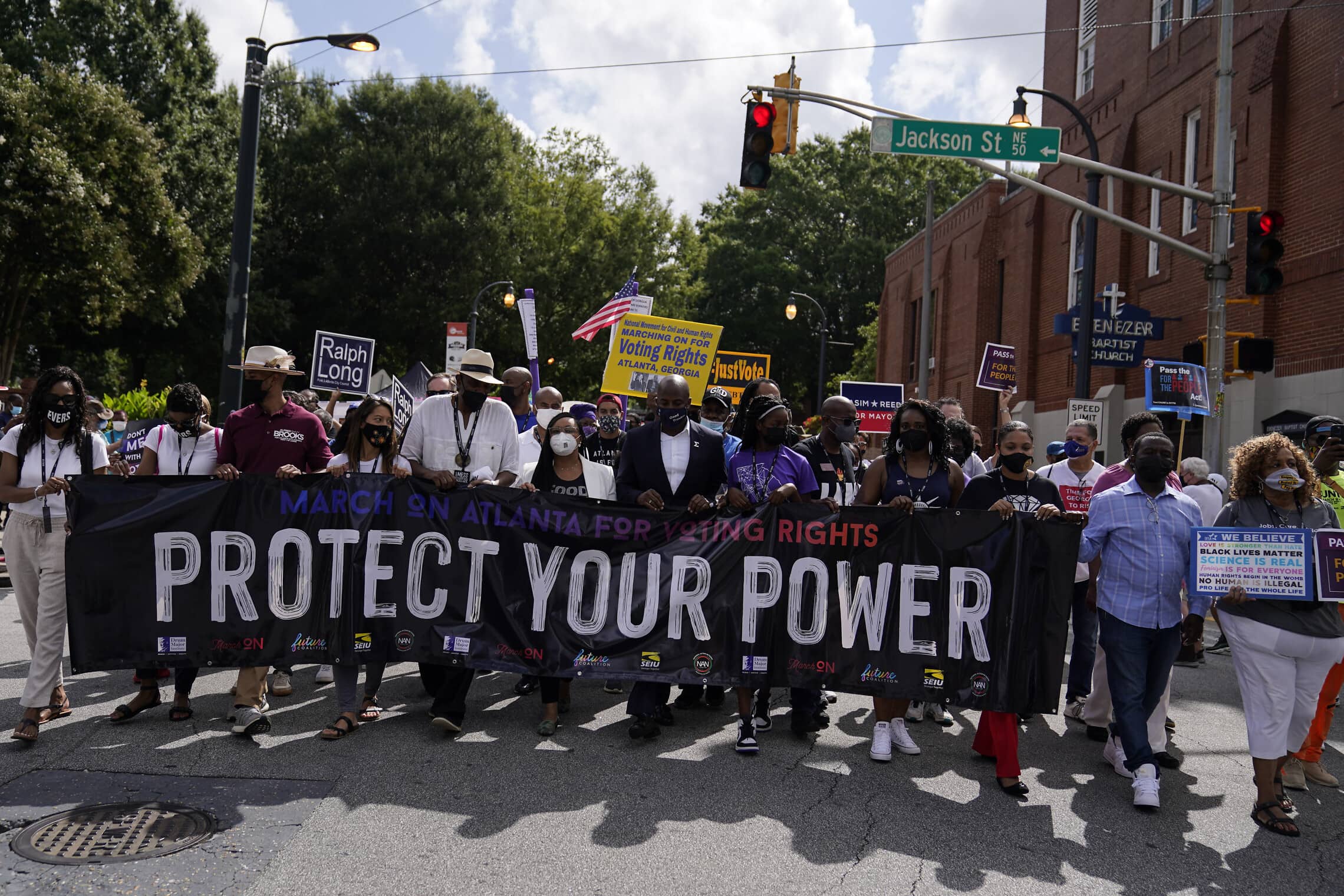 מפגינים בוושינגטון הבירה למען זכות הצבעה בקונגרס, 28 באוגוסט 2021 (צילום: AP Photo/Brynn Anderson)