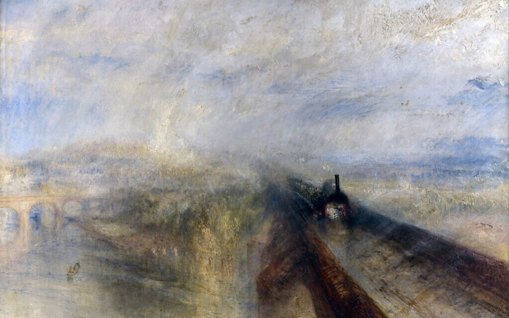 גשם, קיטור ומהירות: מסילת הרכבת המערבית הגדולה, ציור של ויליאם טרנר.