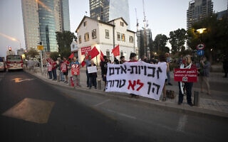 הפגנה נגד הכרזת ששת אירגוני זכויות האדם הפלסטינים כאירגוני טרור (צילום: AP Photo/Sebastian Scheiner)