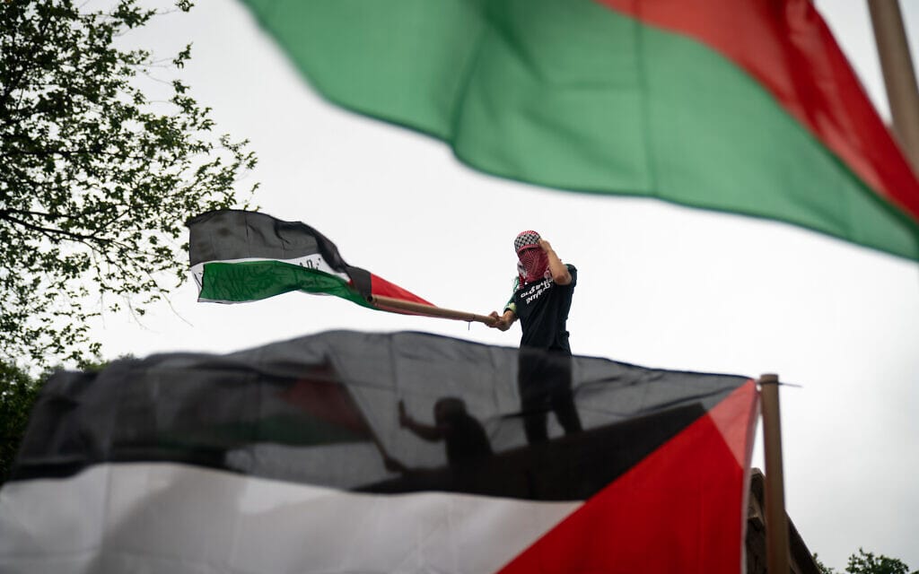 פעילים פרו-פלסטינים בהפגנה בניו יורק, 17 בספטמבר2021 (צילום: Luke Tress/Flash90)