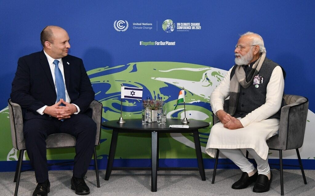 ראש הממשלה נפתלי בנט עם ראש ממשלת הודו נרנדרה מודי בוועידת האקלים, 2 בנובמבר 2021 (צילום: חיים צח/ לע&quot;מ)