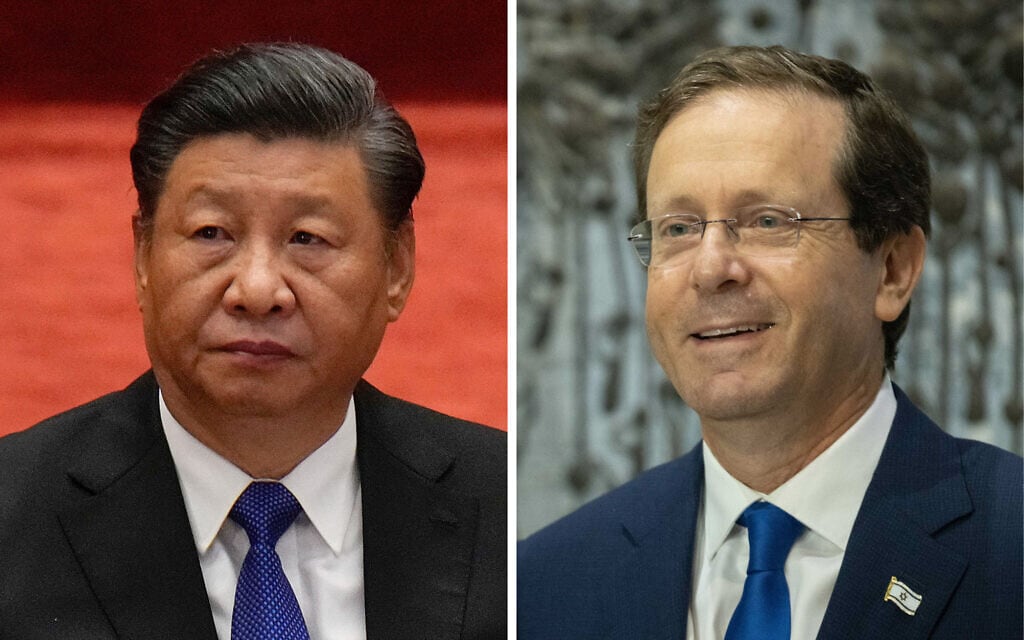 הנשיא יצחק הרצוג, נשיא סין שי ג'ינפינג (צילום: AP Photo/Andy Wong, יונתן זינדל/פלאש90)