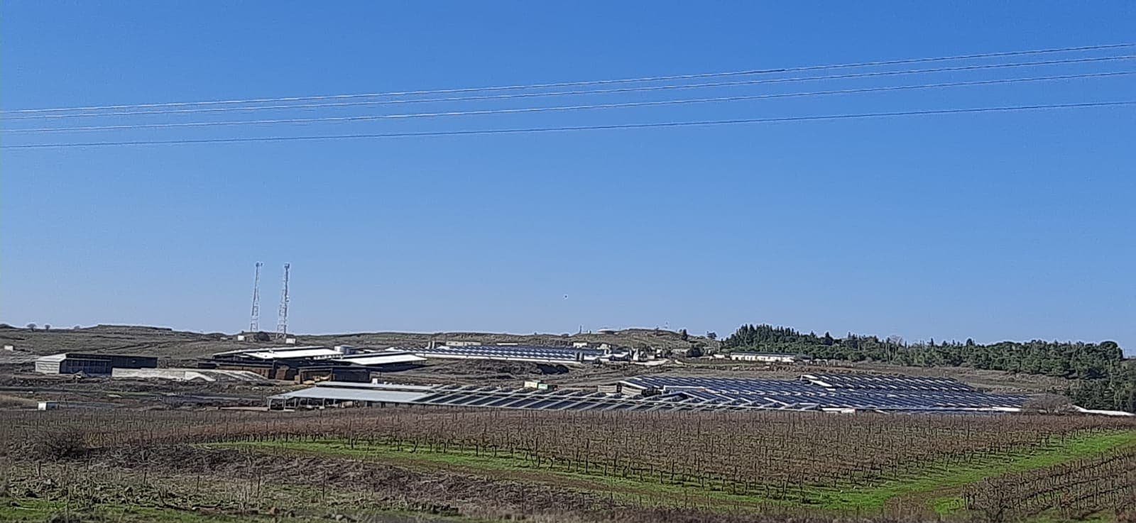 פאנלים סולאריים על מבנים חקלאיים בגולן. הממשלה הכריזה על שדה סולארי שיוקם על חשבון שטח פתוח בעמק הבכא (צילום: עומר שרביט)