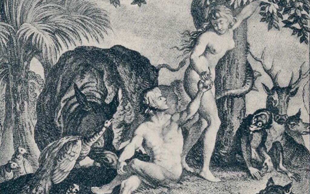 אדם וחוה עם החיות בגן עדן, אילוסטרציה משנת 1896, ויקיפדיה