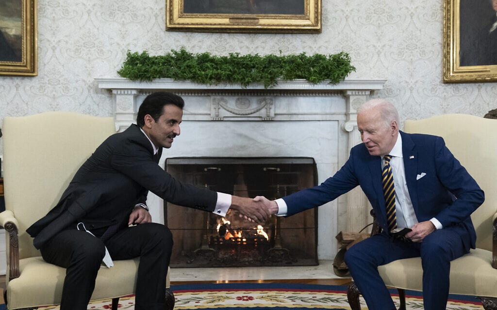 נשיא ארה&quot;ב ג&#039;ו ביידן מארח בבית הלבן את אמיר קטאר, השייח&#039; תמים בן חמד אאל ת&#039;אני, 31 בינואר 2022 (צילום: AP Photo/Alex Brandon)