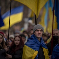 הפגנות באודסה, אוקראינה, 20 בפברואר 2022 (צילום: AP Photo/Emilio Morenatti)