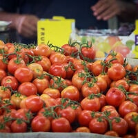 דוכן עגבניות בשוק. אילוסטרציה