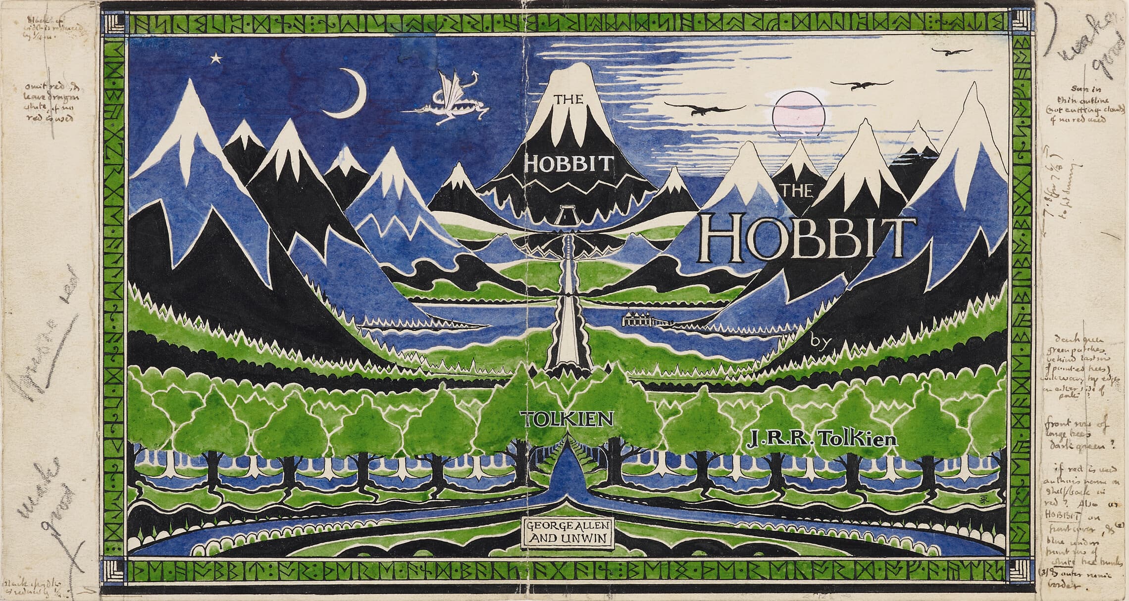 עטיפת הספר &quot;ההוביט&quot; שצייר ג.ר.ר טולקין ב-1937 (צילום: Bodleian Libraries/The Tolkien Estate)