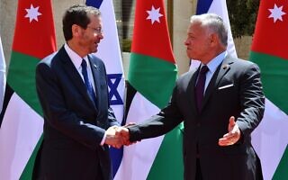 הנשיא יצחק הרצוג ומלך ירדן עבדאללה בעמאן, 30 במרץ 2022 (צילום: חיים צח, לע"מ) הנשיא יצחק הרצוג ומלך ירדן עבדאללה בעמאן, 30 במרץ 2022 (צילום: חיים צח, לע"מ)