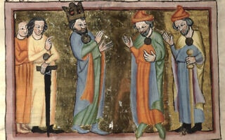 המלך אחאב מול אליהו הנביא, איור משנת 1350 לערך, ויקיפדיה, Hochschul und Landesbibliothek Fulda