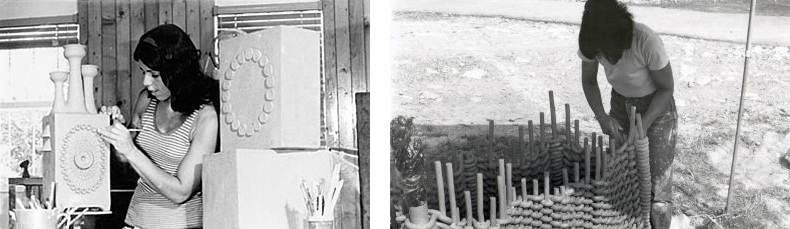 האמנית רינה פלג &#8211; משמאל, עובדת בקיבוץ שער העמקים ב-1970 (צילום: באדיבות המצולמת)