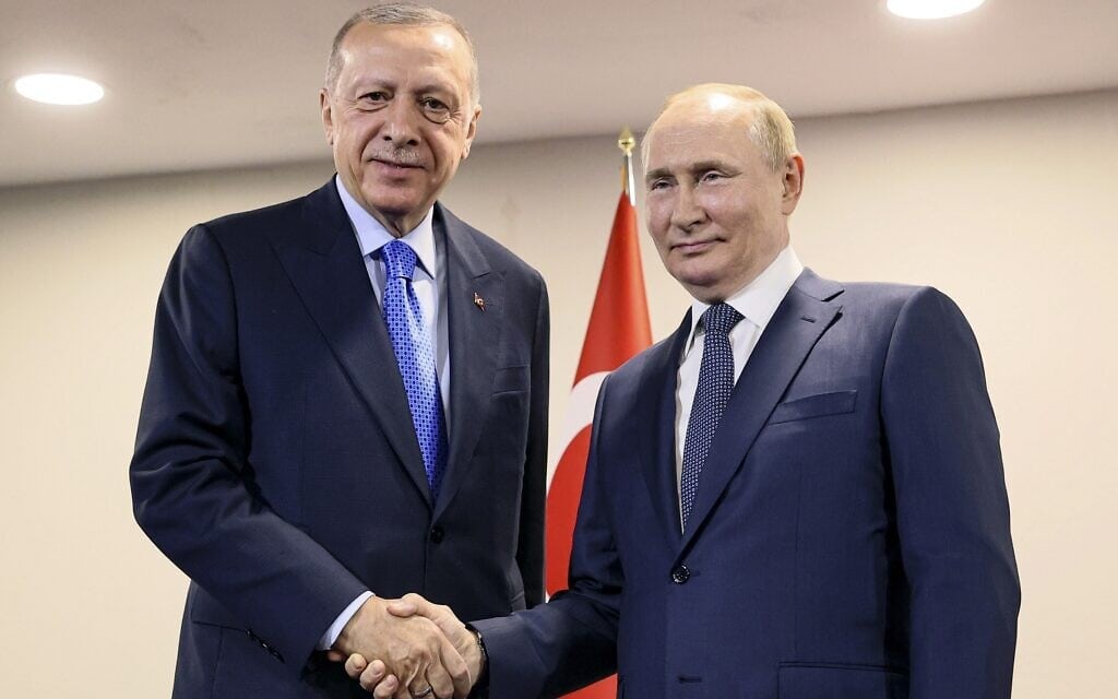 נשיא רוסיה ולדימיר פוטין ונשיא טורקיה רג&#039;פ טאיפ ארדואן בטהרן, 19 ביולי 2022