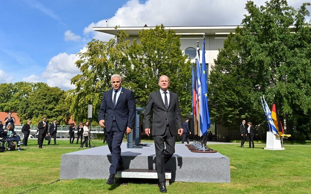 פגישת ראש הממשלה יאיר לפיד עם קנצלר גרמניה אולף שולץ בברלין, 12 בספטמבר 2022 (צילום: קובי גדעון/לע&quot;מ)