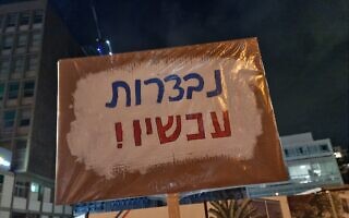 שלט בהפגנה בקפלן, 4 לפברואר 2023 (צילום: Karen Saar) שלט בהפגנה בקפלן, 4 לפברואר 2023 (צילום: Karen Saar)