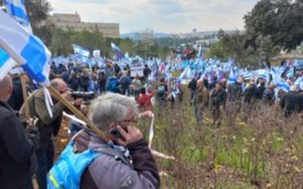 הפגנה נגד המהפכה המשפטית בגן הוורדים בירושלים 13 לפברואר 2023 (צילום: תמר הרצברג שושייב) הפגנה נגד המהפכה המשפטית בגן הוורדים בירושלים 13 לפברואר 2023 (צילום: תמר הרצברג שושייב)